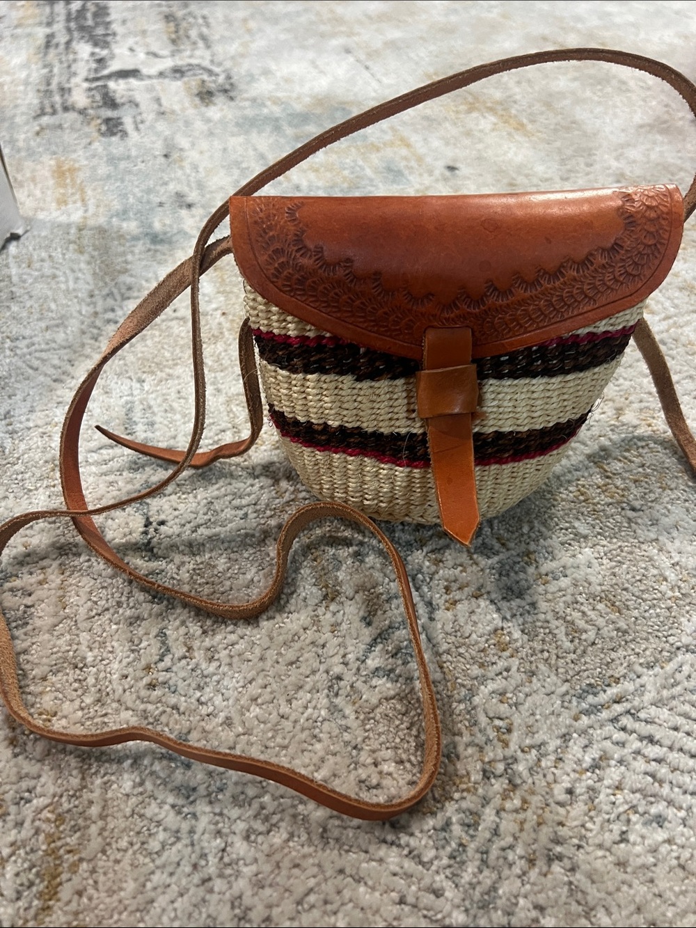 handmade African woven sisal crossbody bag mini leather z92